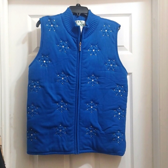 Blue The Quacker Factory 1X Womens Vest Jacket w Rhinestones - Picture 1 of 4